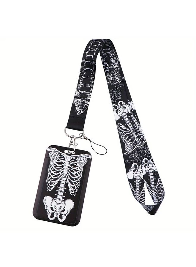 Skeleton Skull Credential Holder Lanyard Key Strap Card Badge Gym Keychain Halloween Gift - Image 4