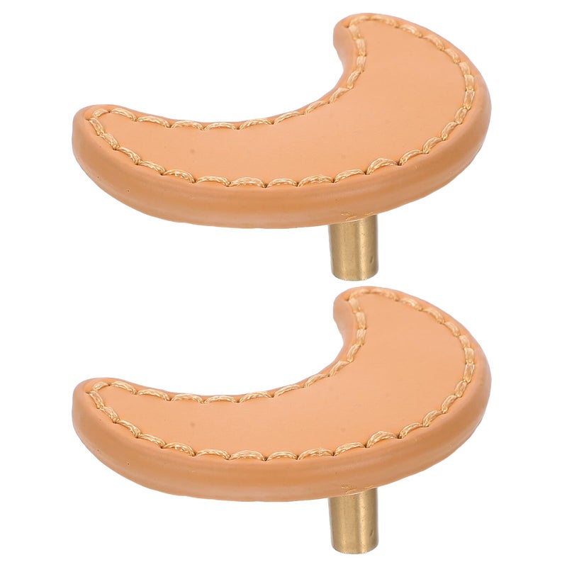 2pcs Moon Shape Cabinet Pulls Leather Drawer Handles For Wardrobe Door Hardware - Image 2