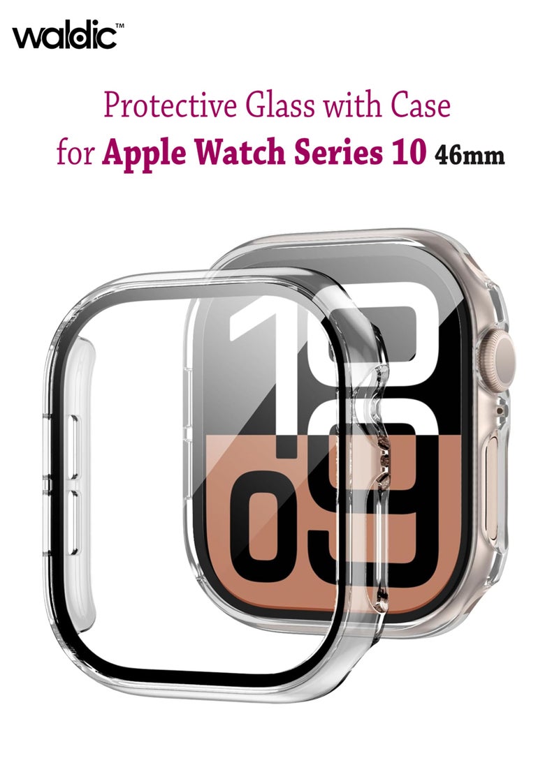 ولديك حافظة Apple Watch Series 10 مقاس 46 مم مع واقي شاشة من الزجاج المقوى، وغطاء حماية نحيف ممتص للصدمات بتغطية كاملة من البولي كربونات الصلب لجهاز iWatch 10 (شفاف، 46 مم)  - Image 1
