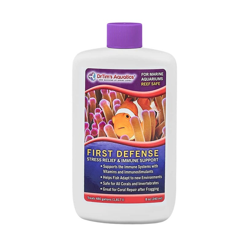 DrTim's Aquatics First Defense for Reef Aquariums – Stress Relief & Immune System Support with Vitamins Immunostimulants Fish Tanks - 8 oz. - Image 1