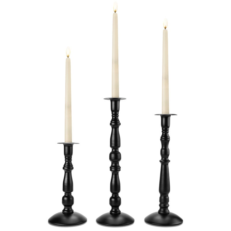 IMAGE Candle Stick Candle Holder 3 Pcs Black Matte Taper Candle Holder RustProof NonSlip Metal Taper Candle Stick Holders for Home Decor Wedding Birthday and Anniversary