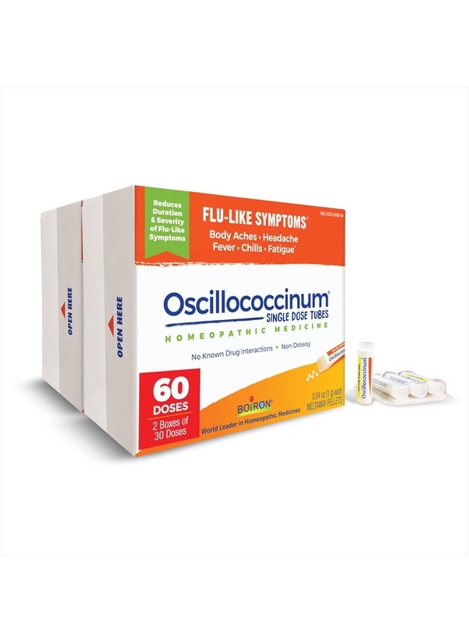 Boiron Oscillococcinum For Relief From Flu Like Symptoms Of Body Aches Headache Fever Chills And Fatigue 60 Count 2 Pack Of 30  - Image 1