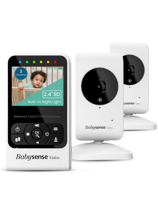 Babysense New Video Baby Monitor with Camera and Audio, Supplied with Two Cameras, Long Range, Room Temperature, Infrared Night Vision, Two Way Talk Back, Lullabies and White Noise, Model V24R_2 - Image 1