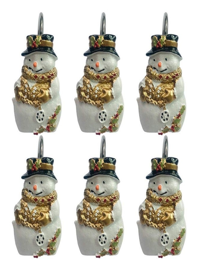 Twofishes Home Fashion Snowman Shower Curtain Rings S/12 Decorative Anti Proof Christmas Snowman Shower Curtain Hooks Pack of 12 - Image 1
