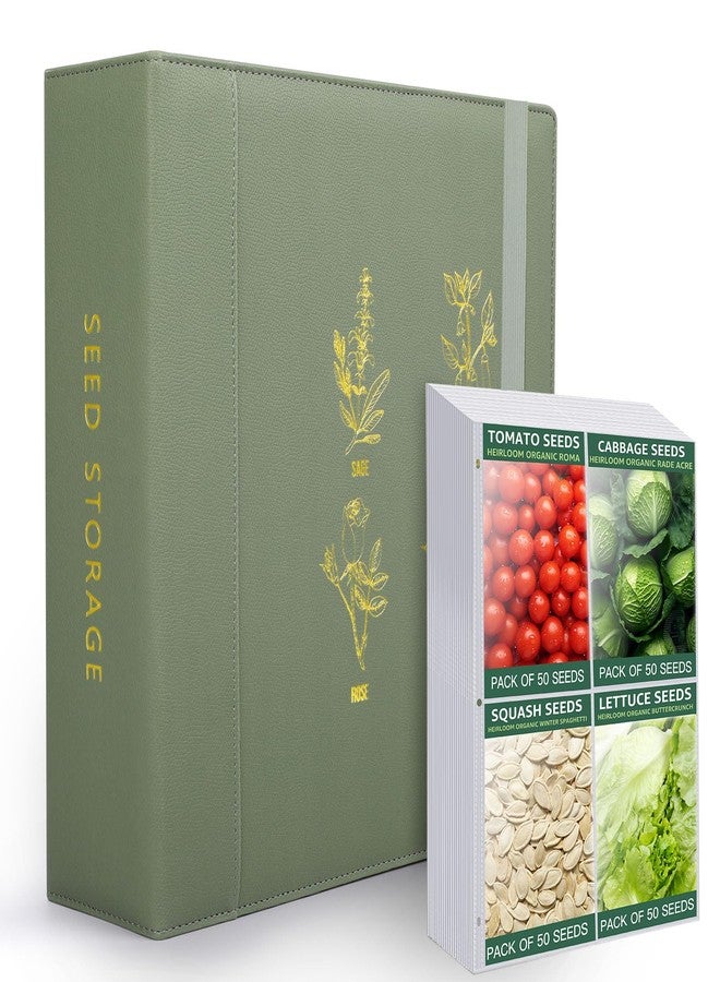 HYRAUL Seed Storage Organizer, Binder with 50 Pack Sheet Protectors That Stores 200 Seed Envelopes, PU Leather Cover, 2.5" D-Ring Binder, Gift for Garden Lover - Image 1