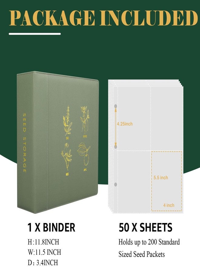 HYRAUL Seed Storage Organizer, Binder with 50 Pack Sheet Protectors That Stores 200 Seed Envelopes, PU Leather Cover, 2.5" D-Ring Binder, Gift for Garden Lover - Image 2