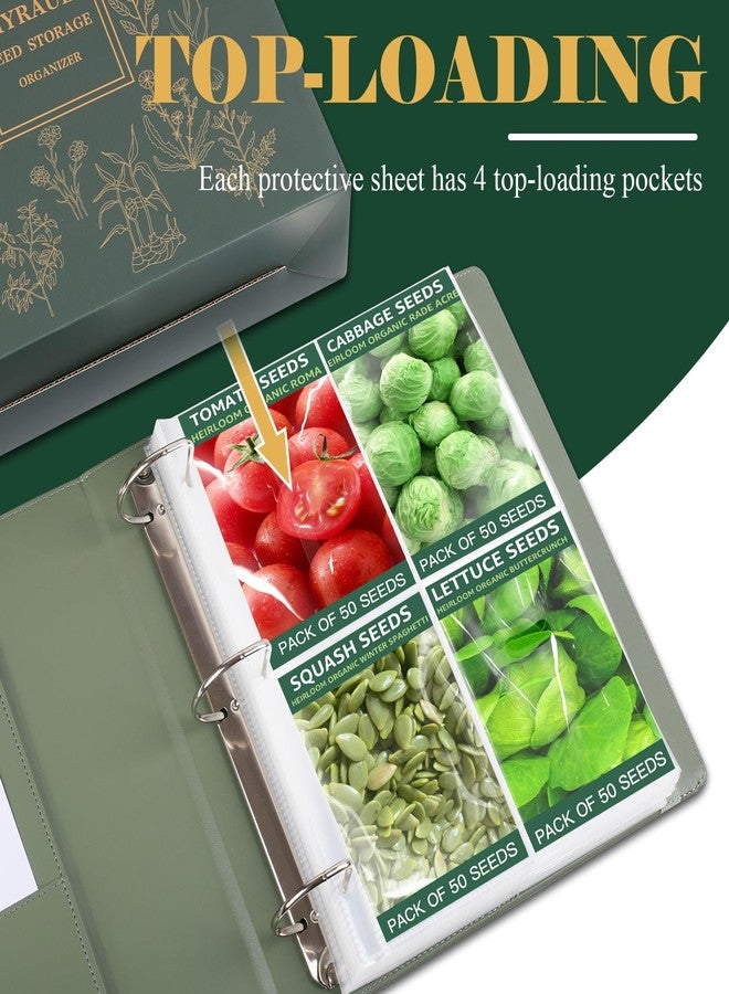 HYRAUL Seed Storage Organizer, Binder with 50 Pack Sheet Protectors That Stores 200 Seed Envelopes, PU Leather Cover, 2.5" D-Ring Binder, Gift for Garden Lover - Image 3