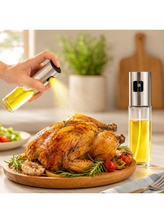 zoba Glass kitchen oil sprayer with a fine mist, stainless steel lid, refillable for oil, vinegar, and sauces; suitable for grilling, salads, and air fryers. - Image 1