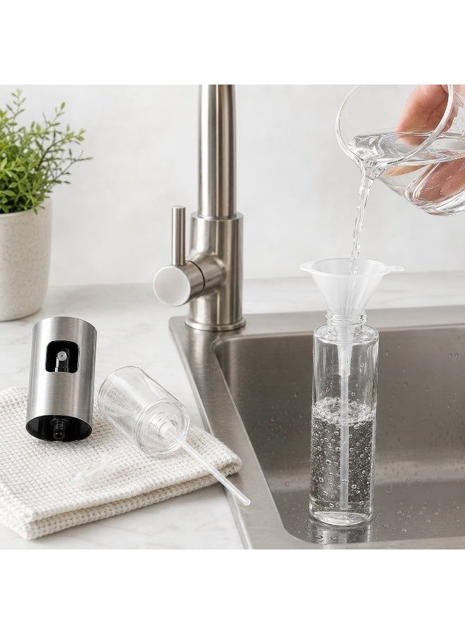 zoba Glass kitchen oil sprayer with a fine mist, stainless steel lid, refillable for oil, vinegar, and sauces; suitable for grilling, salads, and air fryers. - Image 4