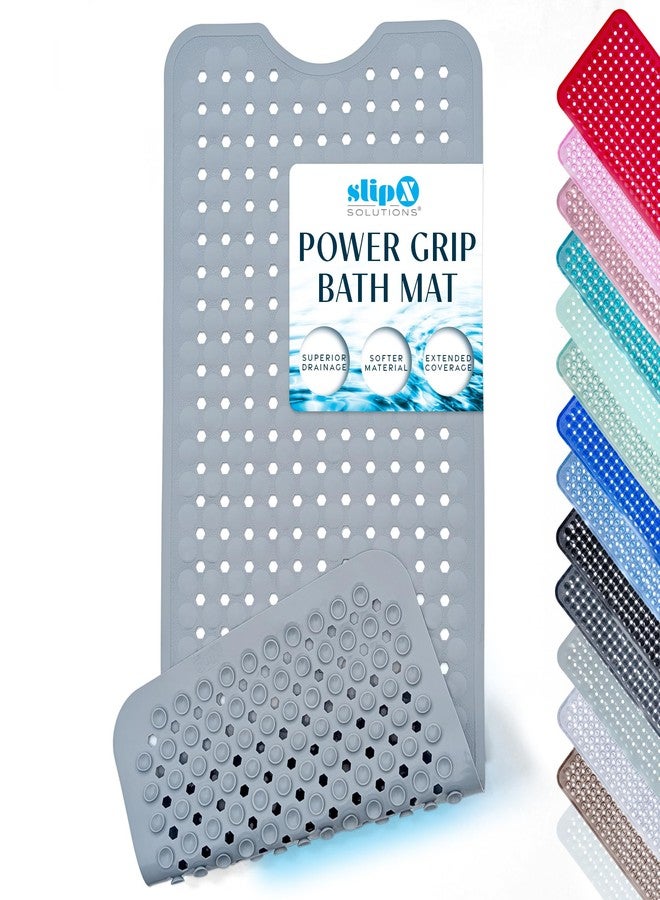 SlipX Solutions Power Grip Bathtub Safety Mat | Precision Grip Technology for Longer, Stronger, & Softer Wet Surface Protection | Solid Gray 39"x16" - Image 1