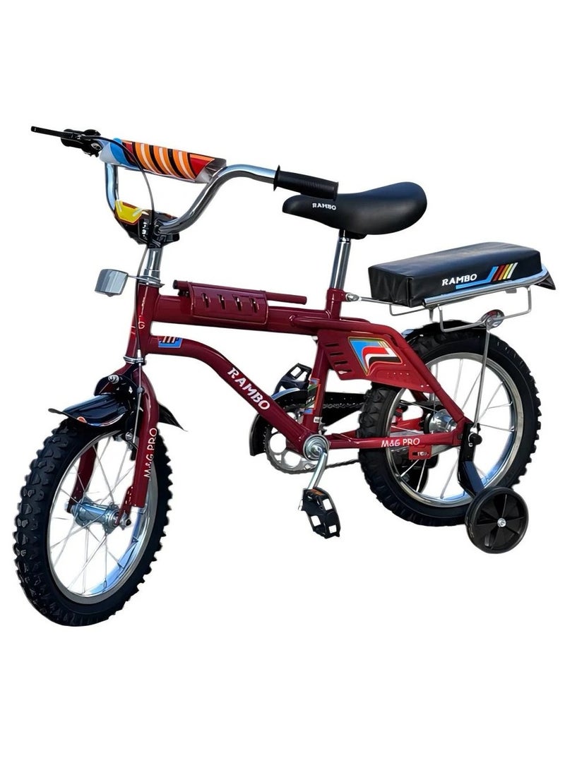 ام اند جي دراجة أطفال مقاس ١٢ بوصة مع عجلات تدريب - تصميم أنيق بلون عنابي، إطار متين ودعم للمقعد الخلفي - Image 1