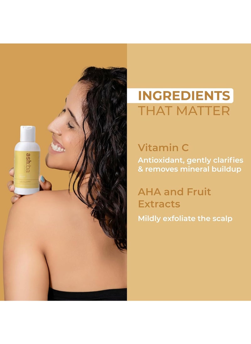 Ashba Botanics Clarifying Shampoo for Women & Men with Curly & Wavy Hair | Hard Water Expert To Deeply Cleanse, Remove Buildup & Exfoliate Scalp | with Vitamin C & Natural AHAs | Sulphate Free 100 ml  - Image 3