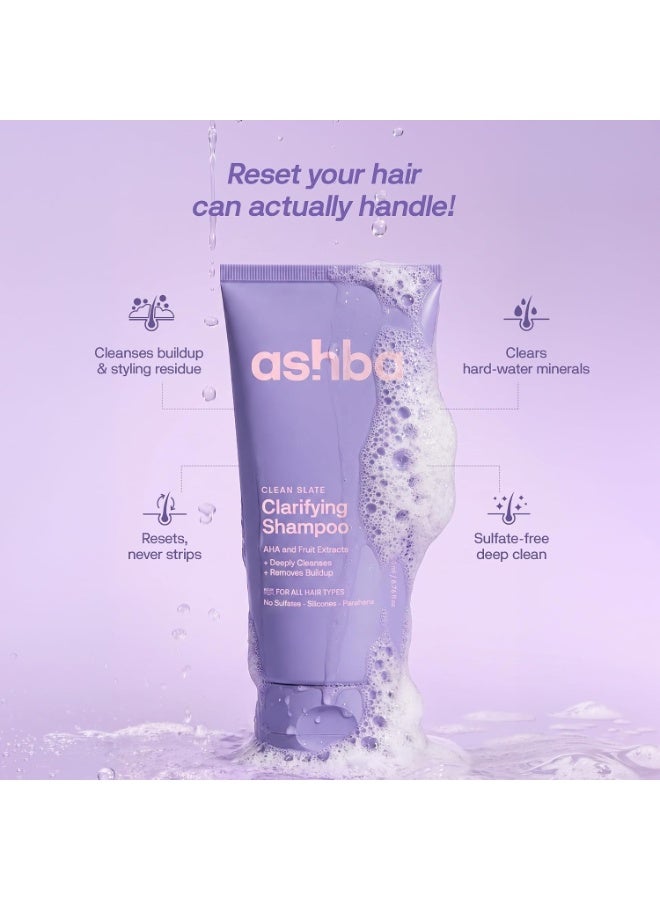 Ashba Botanics Clarifying Shampoo for Curly, Wavy, Frizzy & Dry Hair | Sulfate-Free Deep Cleansing Shampoo | Removes Product Buildup & Hard Water Minerals | With Vitamin C, AHA Fruit Acids & Trehalose | 200ml - Image 3
