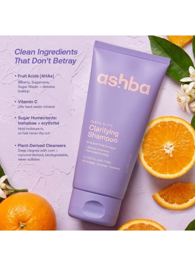 Ashba Botanics Clarifying Shampoo for Curly, Wavy, Frizzy & Dry Hair | Sulfate-Free Deep Cleansing Shampoo | Removes Product Buildup & Hard Water Minerals | With Vitamin C, AHA Fruit Acids & Trehalose | 200ml - Image 4