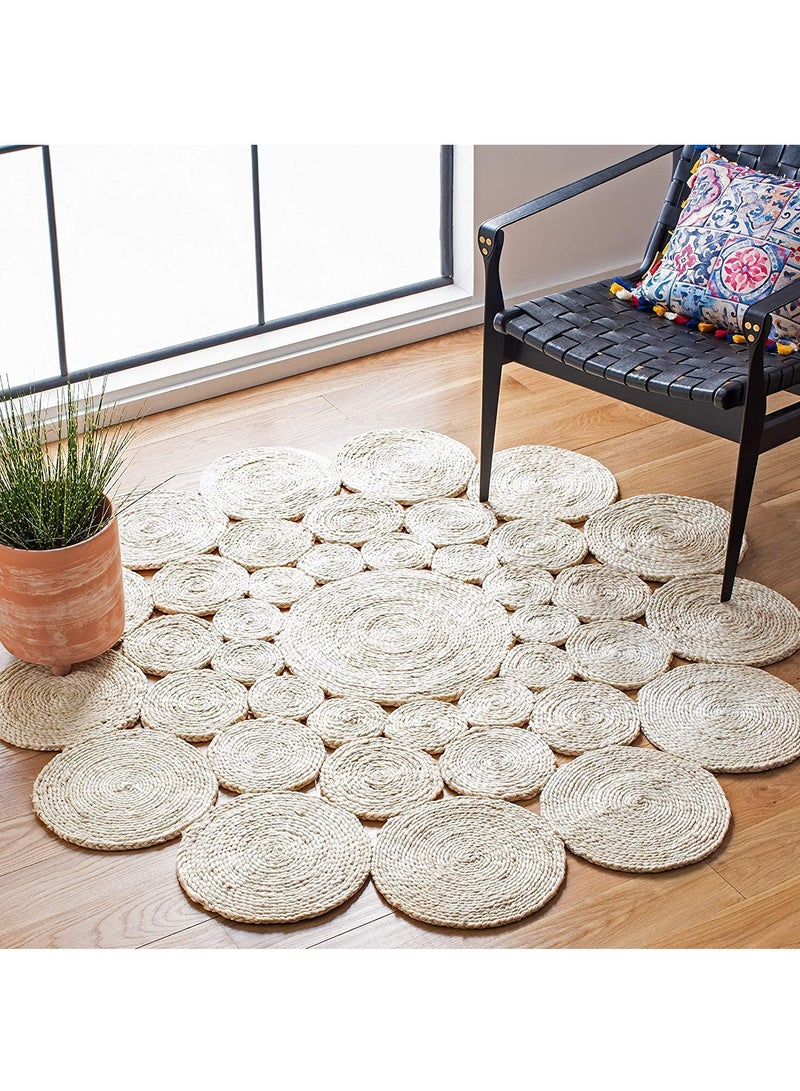 LINGWEI Natural Beige Jute Round Designer Hand Braided Home Decorative Area Rug Living room Area rug Indoor Outdoor Carpet 120x120cm  - Image 1