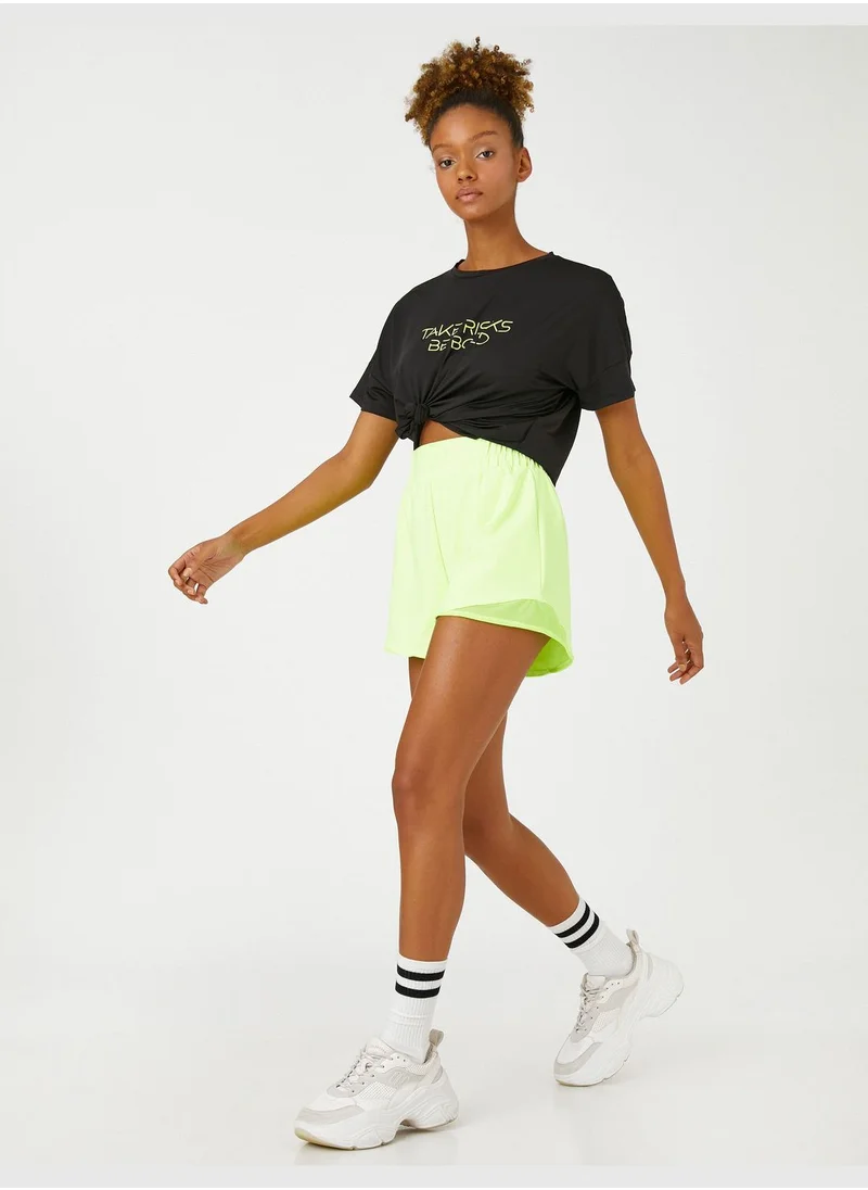 KOTON Crop Sport T-Shirt Slogan Printed Short Sleeve