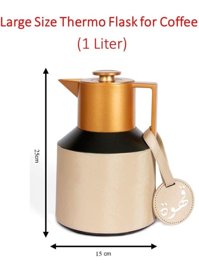 Lamsit Ibdaa Coffee Thermo Flask – Tea Vacuum Pot - Heat Insulated Thermos – Arabic Carafe – Jug Dalla – Drink Cups – Square Acrylic Set (Off White, Coffee Set) - Image 2