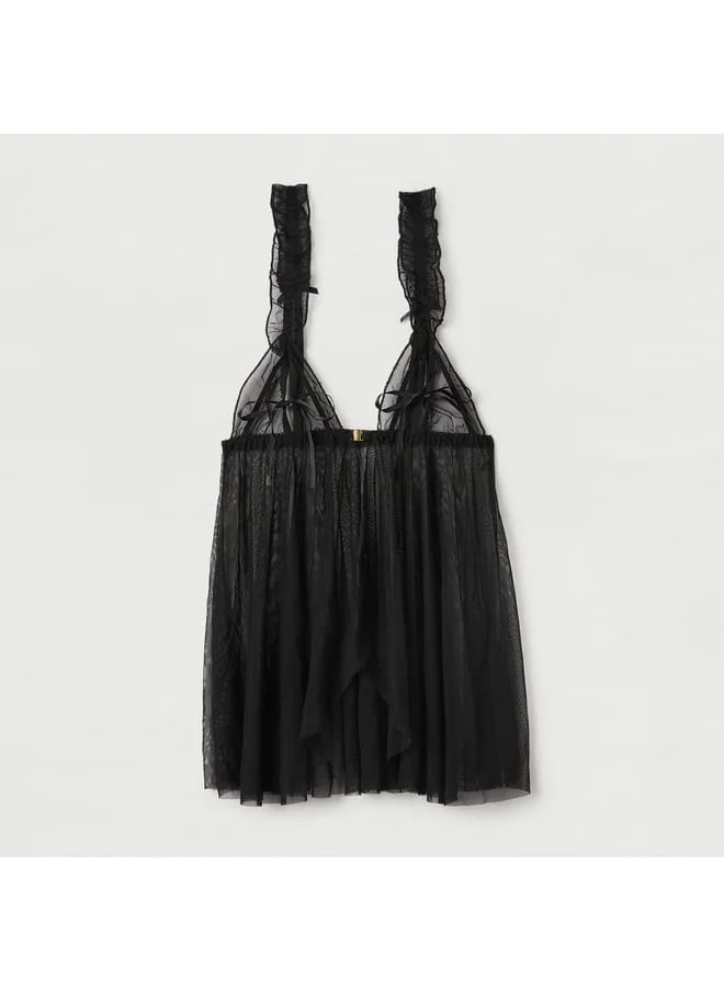 FAV Solid Bow Accent Babydoll with Crotchless Thongs