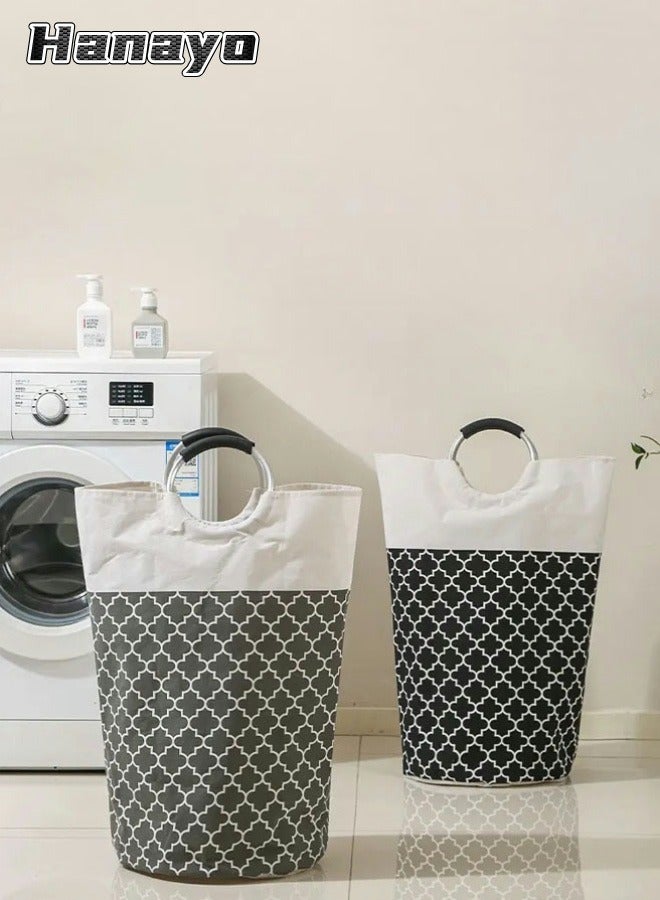 Hanayo 2 Pack Laundry Baskets Waterproof Foldable Bag Organizer Basket with Carry Handles Storage Basket for Clothes Toys Dirty Clothes(Grey+Black） - Image 1