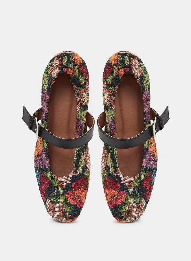 Styli Black Printed Round Toe Ballerina Shoes for Women | Best Price UAE