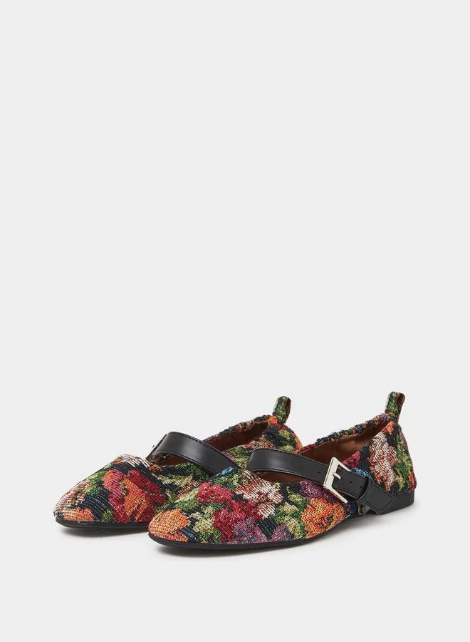 Styli Black Printed Round Toe Ballerina Shoes for Women | Best Price UAE