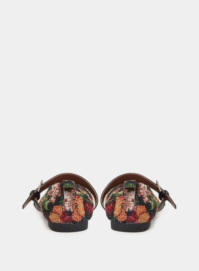 Styli Black Printed Round Toe Ballerina Shoes for Women | Best Price UAE
