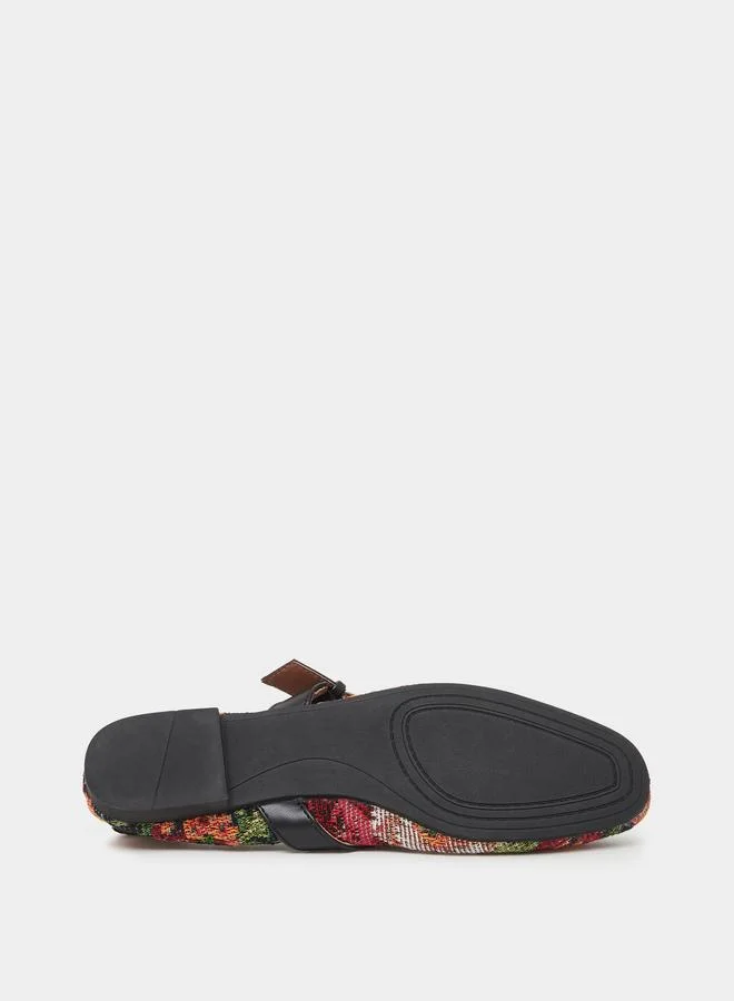 Styli Black Printed Round Toe Ballerina Shoes for Women | Best Price UAE