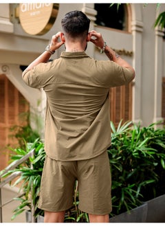 Maniac Mens Solid Front Full Zipper Khaki Jacket and Khaki Shorts Nylon Oversized Co-Ords  - Image 3