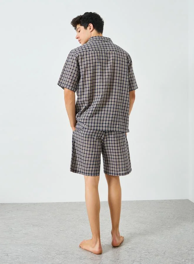 Styli  Men Cotton Checked Shirt and Shorts Set for Men | Best Price UAE