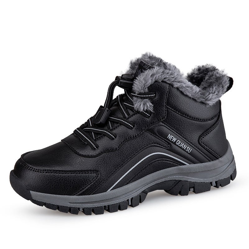 Fleece-Lined Thickened Shoes For The Elderly Men And Women Middle-Aged Leather Walking Shoes Non-Slip Warm Snow Shoes Boots - Image 1