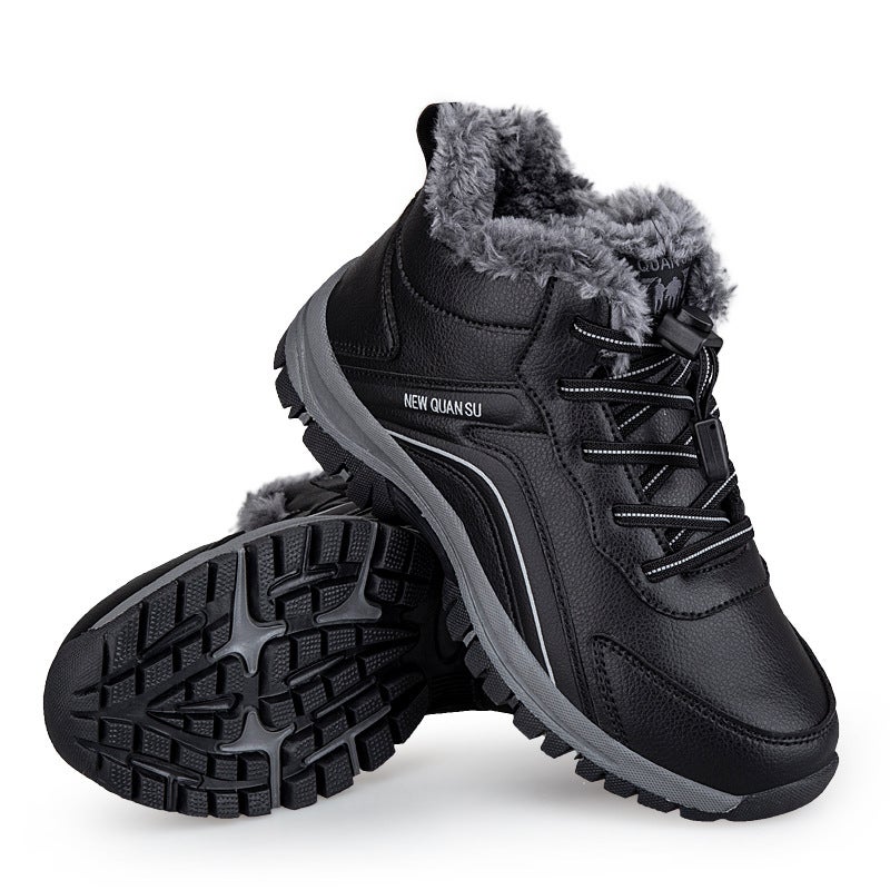 Fleece-Lined Thickened Shoes For The Elderly Men And Women Middle-Aged Leather Walking Shoes Non-Slip Warm Snow Shoes Boots - Image 5