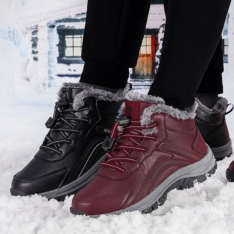 Fleece-Lined Thickened Shoes For The Elderly Men And Women Middle-Aged Leather Walking Shoes Non-Slip Warm Snow Shoes Boots - Image 2