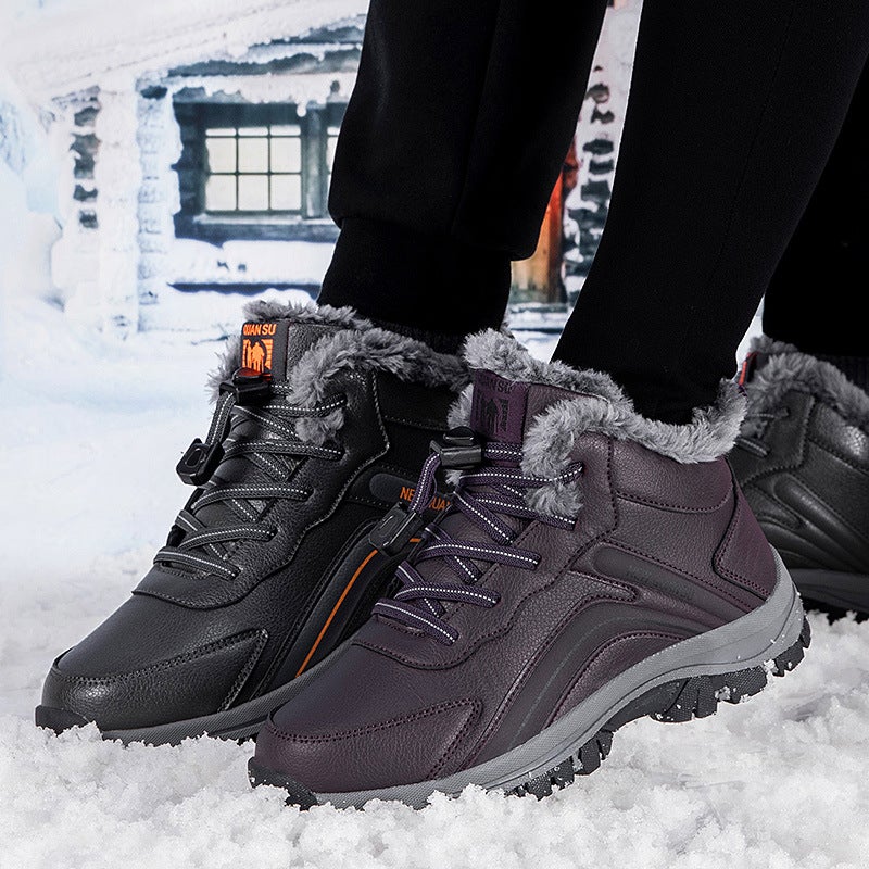 Fleece-Lined Thickened Shoes For The Elderly Men And Women Middle-Aged Leather Walking Shoes Non-Slip Warm Snow Shoes Boots - Image 4