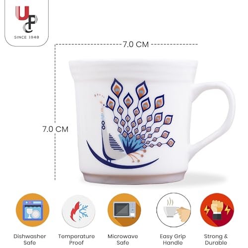 UPC U.P.C. Ceramic Tea Cups Set of 6| Microwave & Dishwasher Safe Cup Set of 6 for Tea & Coffee | Premium Coffee Mugs Set of 6 | Stylish Cups & Mugs for Home & Office with Bone-Ash Free-150ml. - Image 4