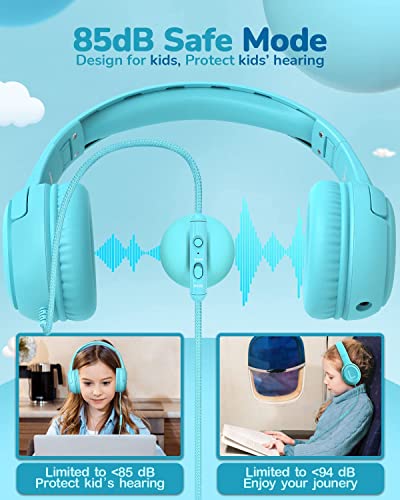 awatrue Kids Headphones for School Travel, 85/94dB Safe Volume Limit, 3.5mm Jack, HD Mic, Portable Wired Headphone with Shareport, Stereo Sound On-Ear Headphones for Toddler Kids Girls Boys Blue - Image 4