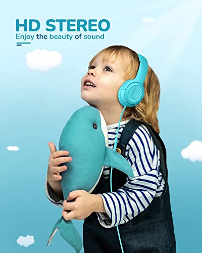 awatrue Kids Headphones for School Travel, 85/94dB Safe Volume Limit, 3.5mm Jack, HD Mic, Portable Wired Headphone with Shareport, Stereo Sound On-Ear Headphones for Toddler Kids Girls Boys Blue - Image 2