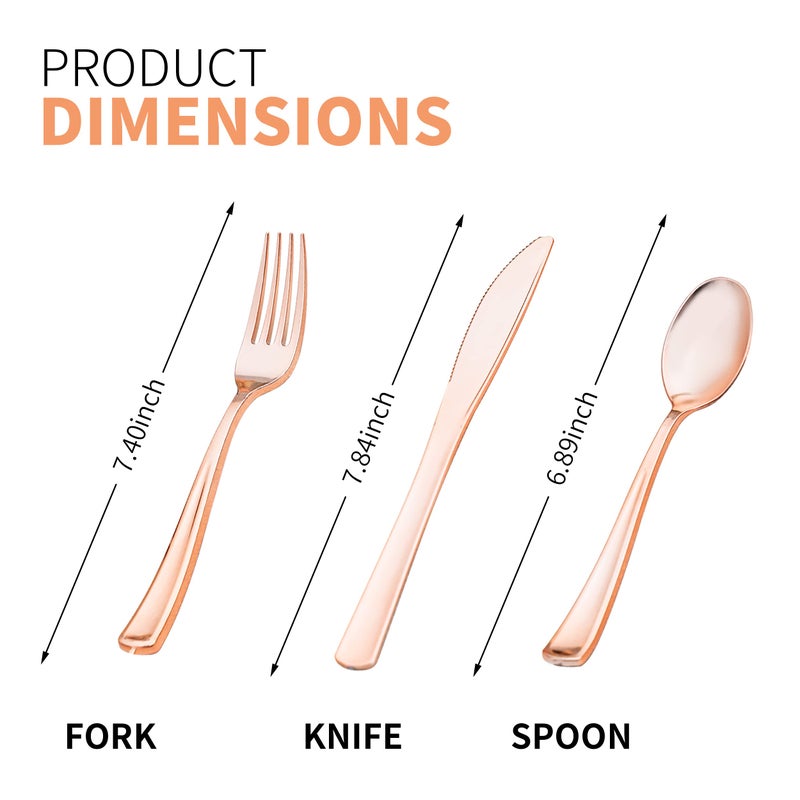 ISFANGCO 50 Pack Pre Rolled Rose Gold Plastic Silverware Set with Napkins Disposable Wrapped Heavy Duty Cutlery Set for Wedding Birthday Party-50 Forks Knives Spoons Utensils Set Plasticware Bulk - Image 2