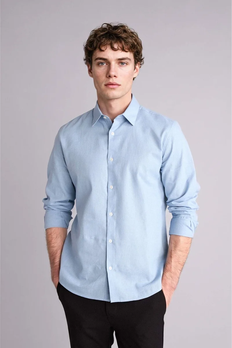 ديفاكتو Regular Fit Shirt Collar Linen Blended Long Sleeve Shirt