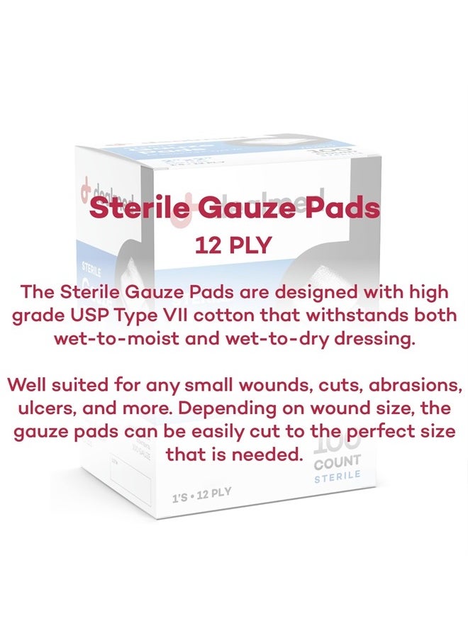 Dealmed - Sterile Gauze Pads – 100 Count, 2'' x 2'' Disposable and Individually Wrapped Gauze Pads, Wound Care Product for First Aid Kit and Medical Facilities - Image 1