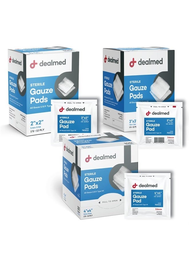 Dealmed - Sterile Gauze Pads – 100 Count, 2'' x 2'' Disposable and Individually Wrapped Gauze Pads, Wound Care Product for First Aid Kit and Medical Facilities - Image 1