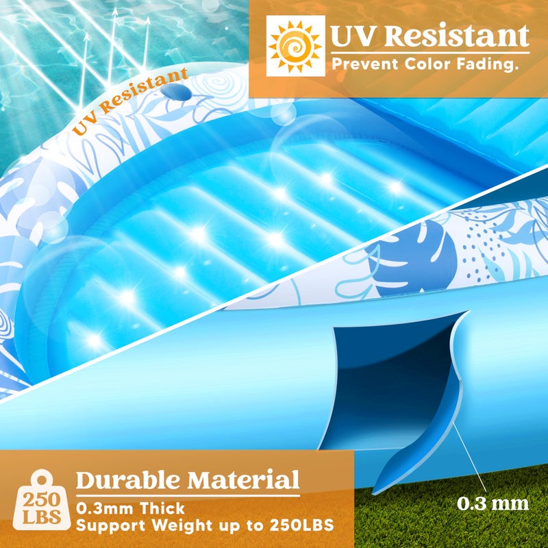 SLOOSH Inflatable Tanning Pool Lounger Float, 70" x 50" Pool Floats Adult with Pillow,Oval Suntan Tub Raft Floatie,Sunbathing Bed Lounge for Water Blow Up Kids Ball Pit Party Gifts,Blue - Image 4