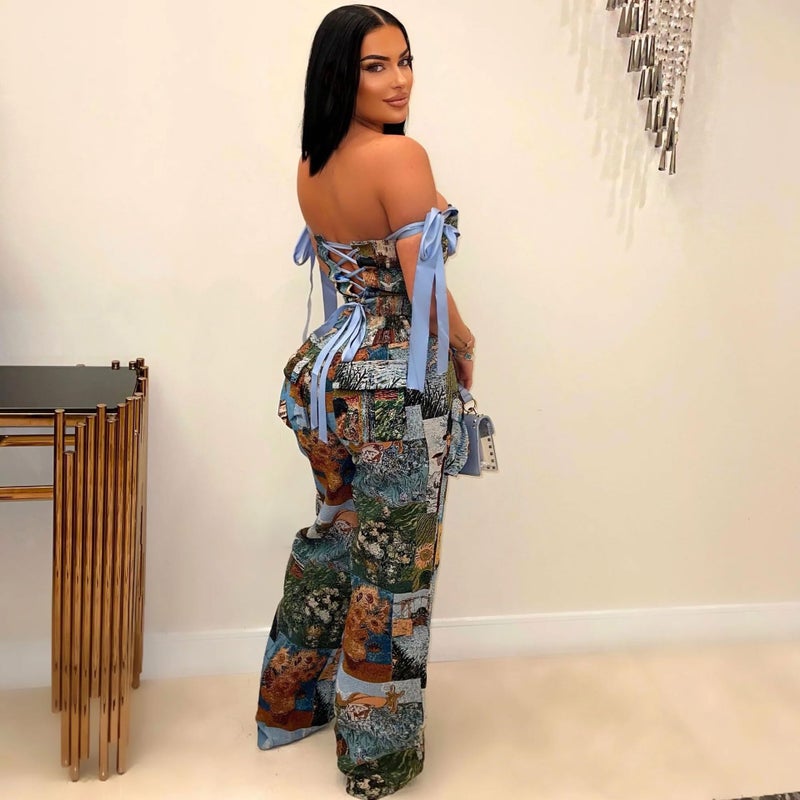 Molilove Sexy 2 Piece Sets for Women Pattern Print Sleeveless Crop Top and Wide Leg Pants with Pockets Soft Stretchy Outfits - Image 4