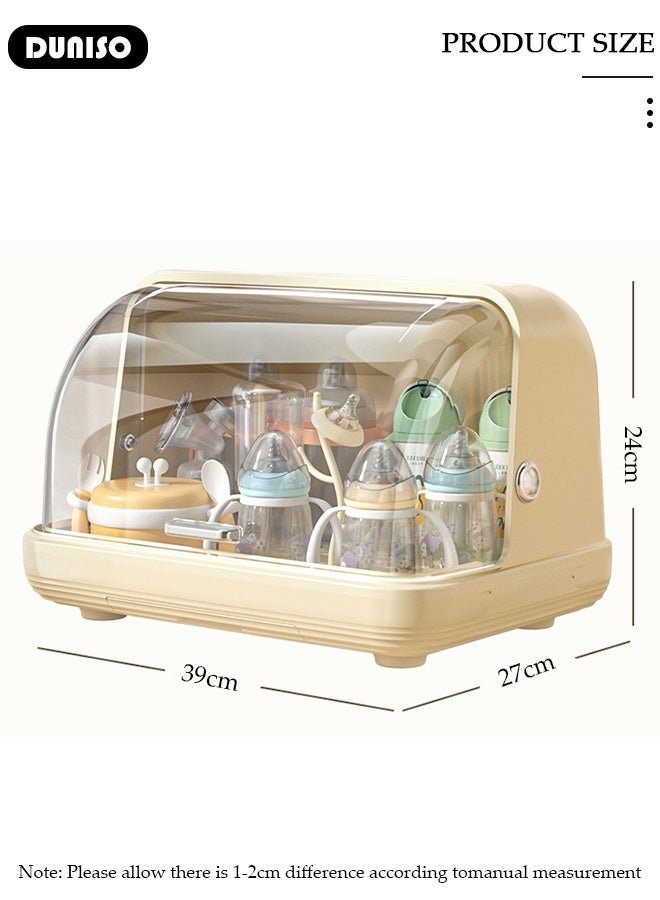 DUNISO حامل تجفيف زجاجات الأطفال مع صينية ماء قابلة للإزالة، منظم زجاجات الرضاعة الكبير مع غطاء، تخزين عمودي لزجاجات الأطفال، حاوية محمولة ومصفاة للزجاجات والإكسسوارات - Image 2