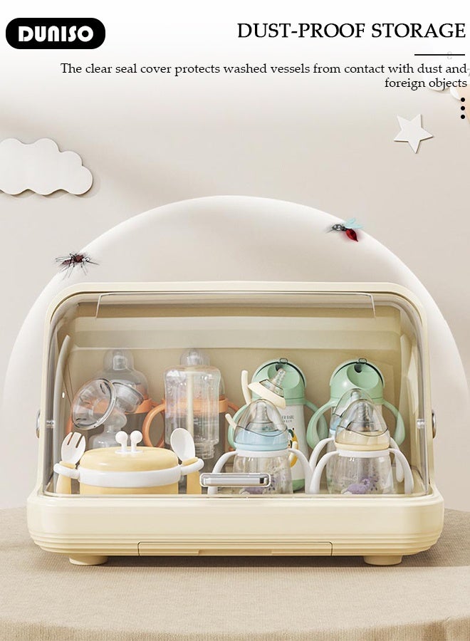 DUNISO حامل تجفيف زجاجات الأطفال مع صينية ماء قابلة للإزالة، منظم زجاجات الرضاعة الكبير مع غطاء، تخزين عمودي لزجاجات الأطفال، حاوية محمولة ومصفاة للزجاجات والإكسسوارات - Image 4