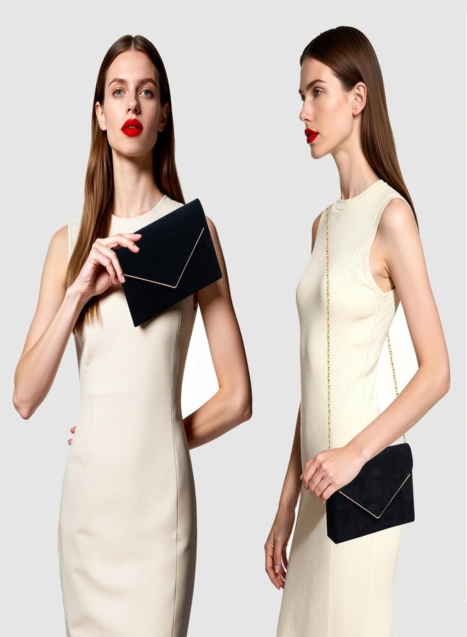 Larcenciel Suede Clutch Purse for Women, Elegant Black Envelope Evening Handbags & Chain Strap, Trendy Velvet Ladies Party Bag for Formal Events, Wedding, Cocktail, Prom, Homecoming, 8.7x5.9x1.97 in - Image 2