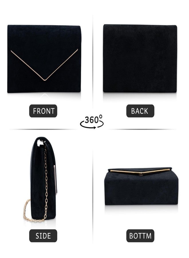 Larcenciel Suede Clutch Purse for Women, Elegant Black Envelope Evening Handbags & Chain Strap, Trendy Velvet Ladies Party Bag for Formal Events, Wedding, Cocktail, Prom, Homecoming, 8.7x5.9x1.97 in - Image 5