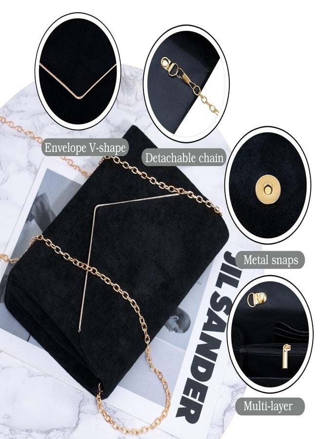Larcenciel Suede Clutch Purse for Women, Elegant Black Envelope Evening Handbags & Chain Strap, Trendy Velvet Ladies Party Bag for Formal Events, Wedding, Cocktail, Prom, Homecoming, 8.7x5.9x1.97 in - Image 3