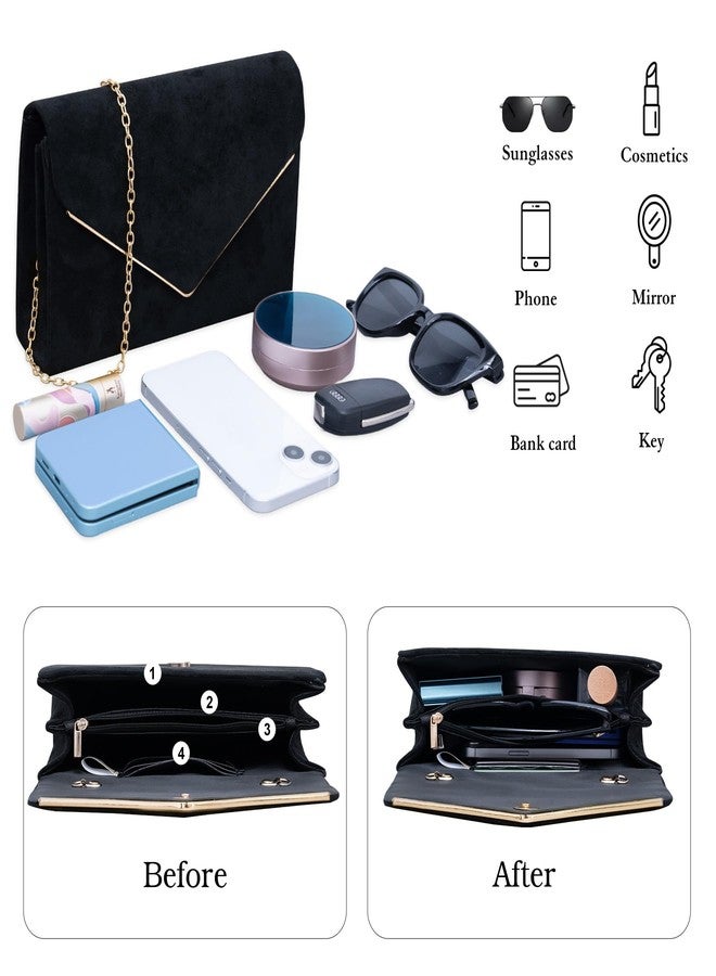 Larcenciel Suede Clutch Purse for Women, Elegant Black Envelope Evening Handbags & Chain Strap, Trendy Velvet Ladies Party Bag for Formal Events, Wedding, Cocktail, Prom, Homecoming, 8.7x5.9x1.97 in - Image 4