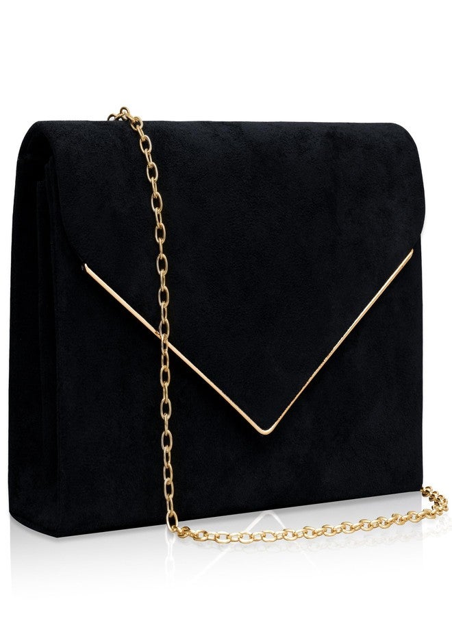 Larcenciel Suede Clutch Purse for Women, Elegant Black Envelope Evening Handbags & Chain Strap, Trendy Velvet Ladies Party Bag for Formal Events, Wedding, Cocktail, Prom, Homecoming, 8.7x5.9x1.97 in - Image 1