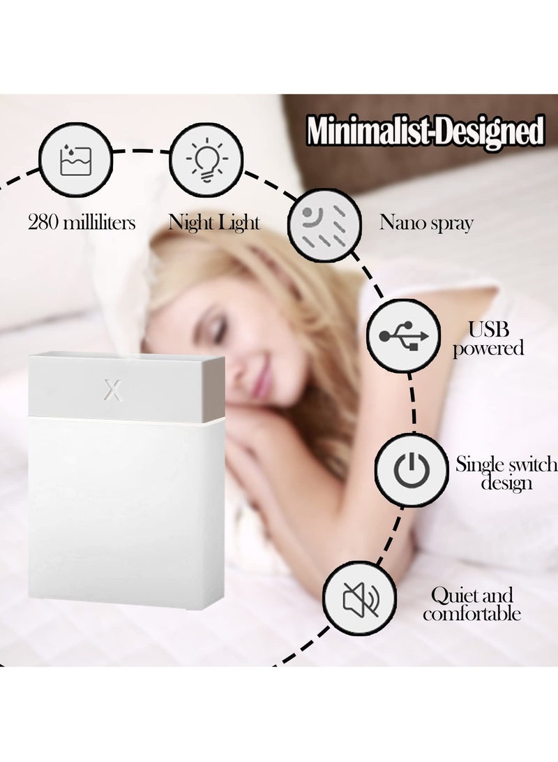 SYOSI Portable Small Humidifier, 280ml Portable Humidifier, Mini Cool Mist Humidifier with Night Light, USB Personal Desktop Humidifier for Bedroom, Office, Auto Shut-Off, Ultra-Quiet - Image 2
